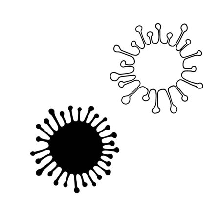 Coronavirus bacteria icons. Hand drawn sketch style. Stop epidemic. Danger. Red, black and white vector elements on white.のイラスト素材
