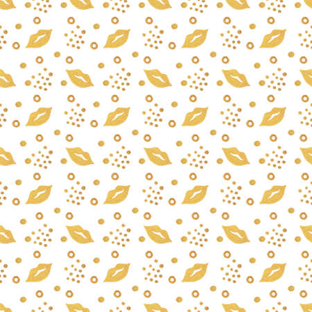 Abstract seamless pattern with hearts and polka dot gold. hand drawn style. Trendy background on white. Perfect for paper, textile, wrapping and decoration.の写真素材