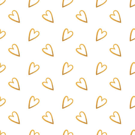 Abstract seamless pattern with hearts and polka dot gold. hand drawn style. Trendy background on white. Perfect for paper, textile, wrapping and decoration.の写真素材