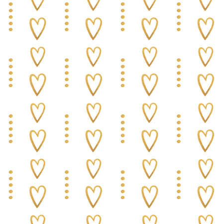 Abstract seamless pattern with hearts and polka dot gold. hand drawn style. Trendy background on white. Perfect for paper, textile, wrapping and decoration.の写真素材