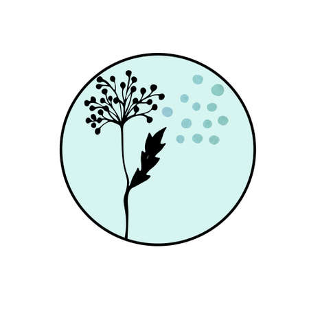 Abstract grass in circle. Social media highlight cover icons. Black and white line sketch on green background. Vector illustrationのイラスト素材