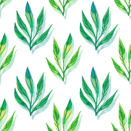 Leaves watercolor seamless pattern. Hand drawn watercolor style. spring nature background.の写真素材