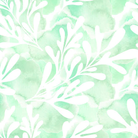Abstract seaweeds seamless pattern on texture watercolor background. hand drawn image. digital art. Red sea seaweeds background.の写真素材