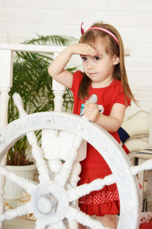 Little girl looking forwardの写真素材