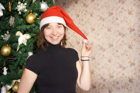 Young girl. New Year. The Christmas treeの写真素材