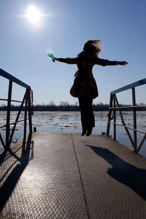 Ice drift. Flight. The sun. Landscape. Bounce. Cold water.の写真素材