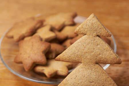 Gingerbread Cookie. Shape asterisk herringbone. Ready dessert.の写真素材