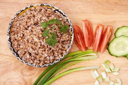 Buckwheat. Healthy eating. Vegetables. Vegetarianism.の写真素材