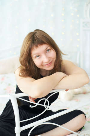 Portrait happy girl. Smile. White background.の写真素材