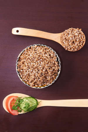 Buckwheat porridge. Health. Vegetarian food. Dinner.の写真素材