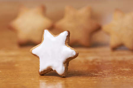 Gingerbread Cookie. White sweet glaze. Preparation dessert.の写真素材