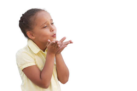 Portrait of a girl. Air kiss.の写真素材