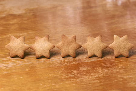Five stars in row. Gingerbread Cookie. Delicious dessert.の写真素材