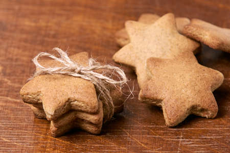 Gift for new year. Delicious dessert. Gingerbread stars.の写真素材