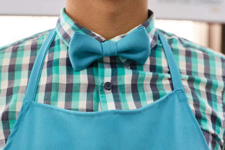 Bow tie. Mens shirt. Barista. Light blue.の写真素材