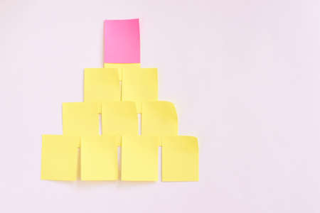 Yellow stickers. Unusual tree. White background.の写真素材