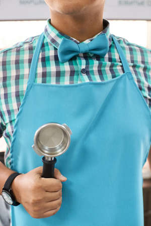 Bow tie. Mens shirt. Barista. Light blue.の写真素材