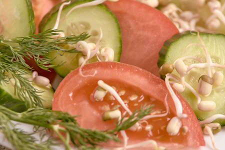 Tomatoes and cucumbers. Fresh salad. Healthy food.の写真素材