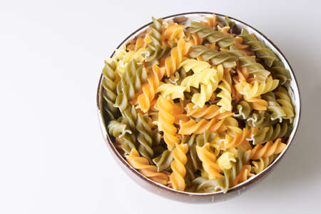 Color paste. Raw pasta. Light gray background.の写真素材