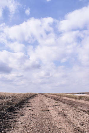 Blue sky. White clouds. Road.の写真素材