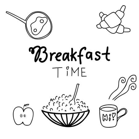 Good morning hand write sketch vector. Calligraphy illustration. Doodle breakfast time menu.のイラスト素材