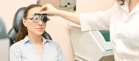 Eye ophthalmologist exam. Eyesight recovery. Astigmatism check concept. Ophthalmology diagmostic...