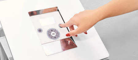 Laser lipo equipment. Cosmetic fat reduce treatment. Woman in medicine salon. Anti cellulite...