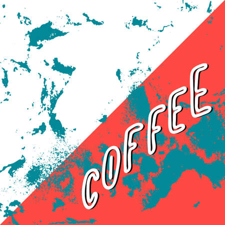 coffee lettering phrase. One word color quote. Mug and beans. Circle round design form. Vector illustration art.のイラスト素材