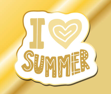 I love summer quote. Gold lettering. Heart and letters with decor. Sticker message.のイラスト素材