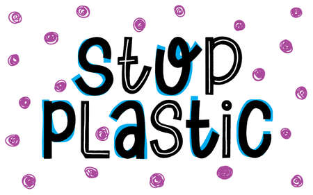 stop plastic ecology phrase. Vector zero waste illustration.のイラスト素材