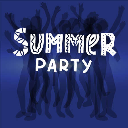 Summer party typography sketch vector. Doodle phrase desing. Graphuc invitation quote logo. People...