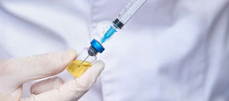 Doctor hand hold medicine vaccine. Anti virus health treatment. Medical nurse surgical. Pharmacy...