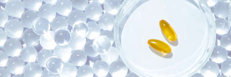 Omega3 gel capsules. Yellow vitamin.の写真素材