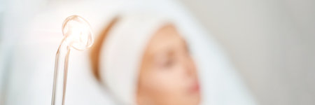 Darsonval cosmetology apparatus. Face clean procedure. Salon treatment. Professional dermatology...