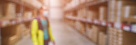 Food market interior. Blur corridor light background. Shop shelf. Stock cold goods. Refrigerator storage. Perspective grocery. Supermarket wallpaper. Copyspace. Milk product. People. Horizontal bannerの写真素材