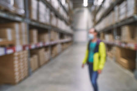 Food market interior. Blur corridor light background. Shop shelf. Stock cold goods. Refrigerator storage. Perspective grocery hall. Supermarket wallpaper. Copyspace. Milk product. Peopleの写真素材