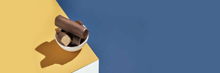 Halva concept. Trend turkish food. Sweet bakery. Cookies. Yummy dessert. Blue and yellow. Holiday...