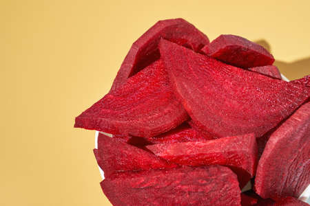 Organic tasty chips. Sliced beetroot.