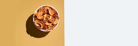 Crispy dried food. Organic tasty chips. Homemade snacks. Sliced apples. Healthy fruit. Two area....