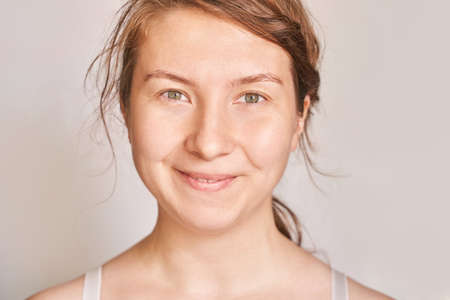 Pretty mature girl. After portrait. Anti wrincle healthy therapy. Black circle under eyes. Collagen cream. Cosmetology rejuvenation. Beauty model. Procedure resultの写真素材