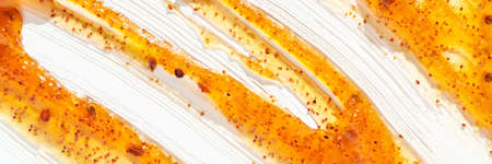 Face scrub texture. Cream skincare cosmetic. Organic stroke. Feet oily cleanser smudge. Particles in...