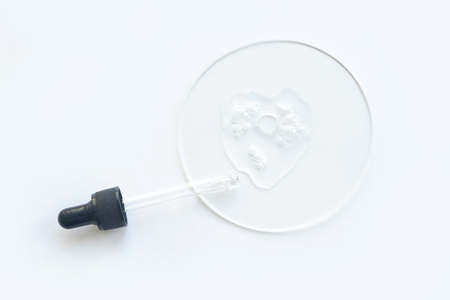 Serum gel texture swatch. Transparent drop with bubbles. Face skincare product. Liquid oil essence. Beauty smear. Vitamin collagen splash. Organic peeling treatment. Body health careの写真素材