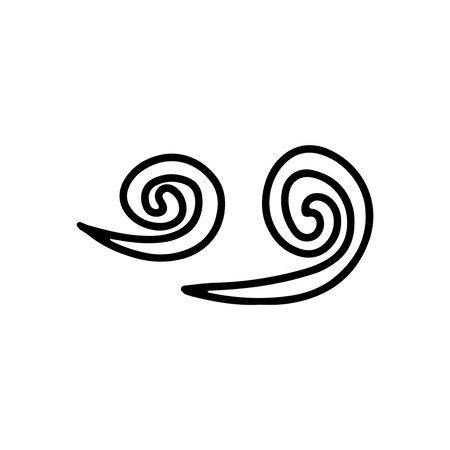 Swirl icon vector illustration. Hand drawn black design. Safety wind concept. Isolated graphic symbol. Autumn art sign. Brushstroke pictogram. Single doodle curve strokeのイラスト素材