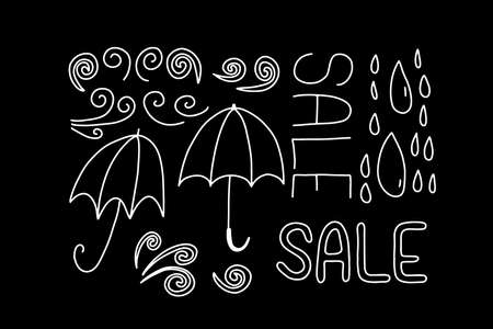 Autumn lettering vector set. Hand drawing phrase. Decor menu or sale slogan. Design typographic sketch. Decoration modern saying. Black calligraphy textのイラスト素材