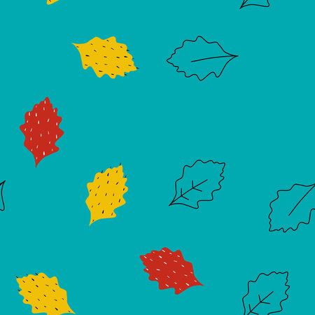 Fall leaf vector illustration. Seamless pattern. Hand drawn colorful design. Isolated graphic symbols. Autumn art sign. Nature abstract concept. Organic line elementsのイラスト素材