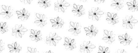 Blossoming watercolor black pattern. Spring flower in bloom on branch. Beautiful summer...