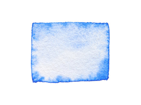 Watercolor texture background. Blue sky cloud. Hand drawing art. Vintage backdrop banner. Aquarelle ground paper. Abstract navy wet image. Impression stain rectangle templateの写真素材
