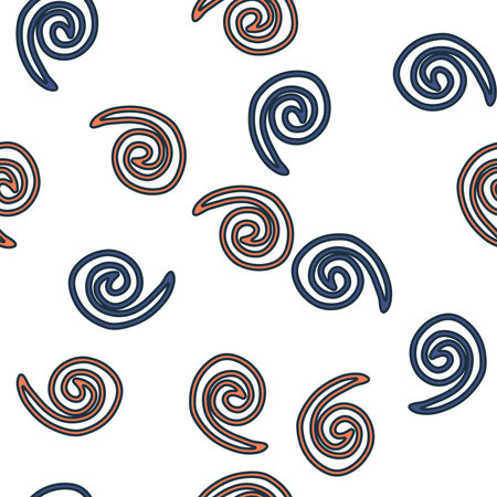 Swirl icon vector illustration. Seamless pattern. Hand drawn colorful design. Safety wind concept. Isolated graphic symbol. Autumn art sign. Brushstroke pictogram. Many doodle curve strokeのイラスト素材