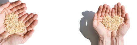 A heart-shaped rice pile, symbolizing love, unity, and hope. The grains, diverse and wholesome, reflect global solidarity. Care, health, and nutrition, fostering a sense of harmony and charity.の写真素材