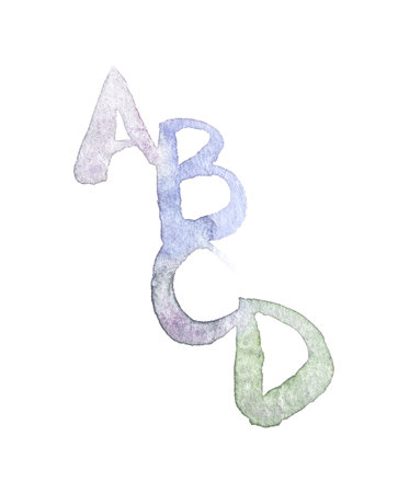 Artistic watercolor alphabet design with abcd letters in soft pastel colors for creative projects and invitations.の写真素材